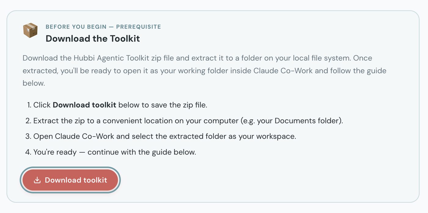 Screenshot of the toolkit download page on help.hubpeople.ai.