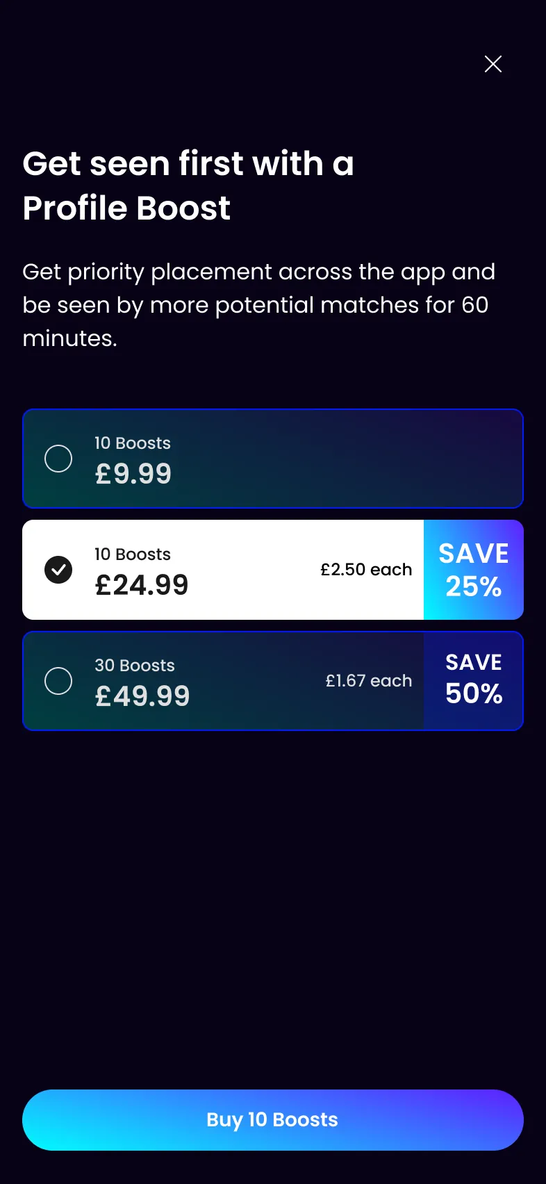 The Boost payment screen for a VIP member.