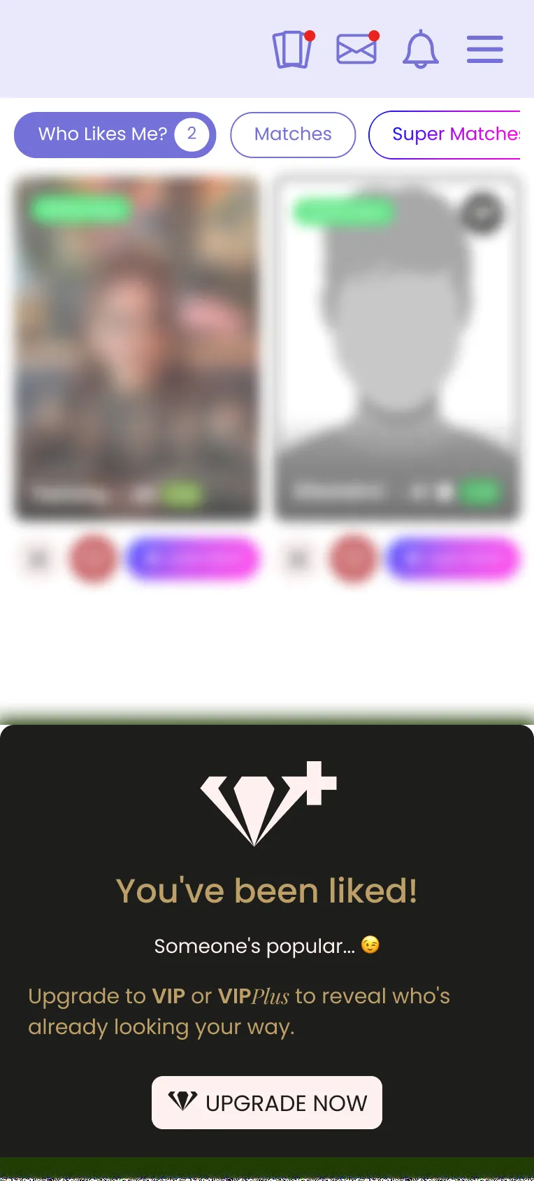 Who Likes Me for a free member, with the count live and photos blurred.