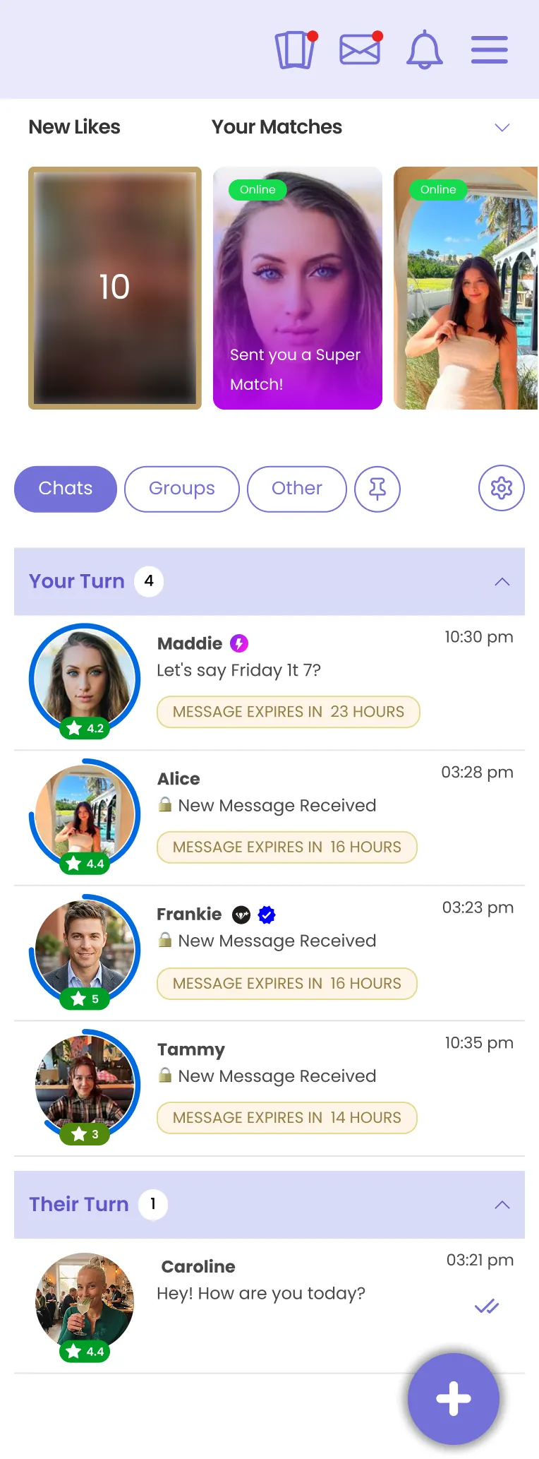 The free-member inbox, with messages shown as locked until reply, each with a countdown to expiry.
