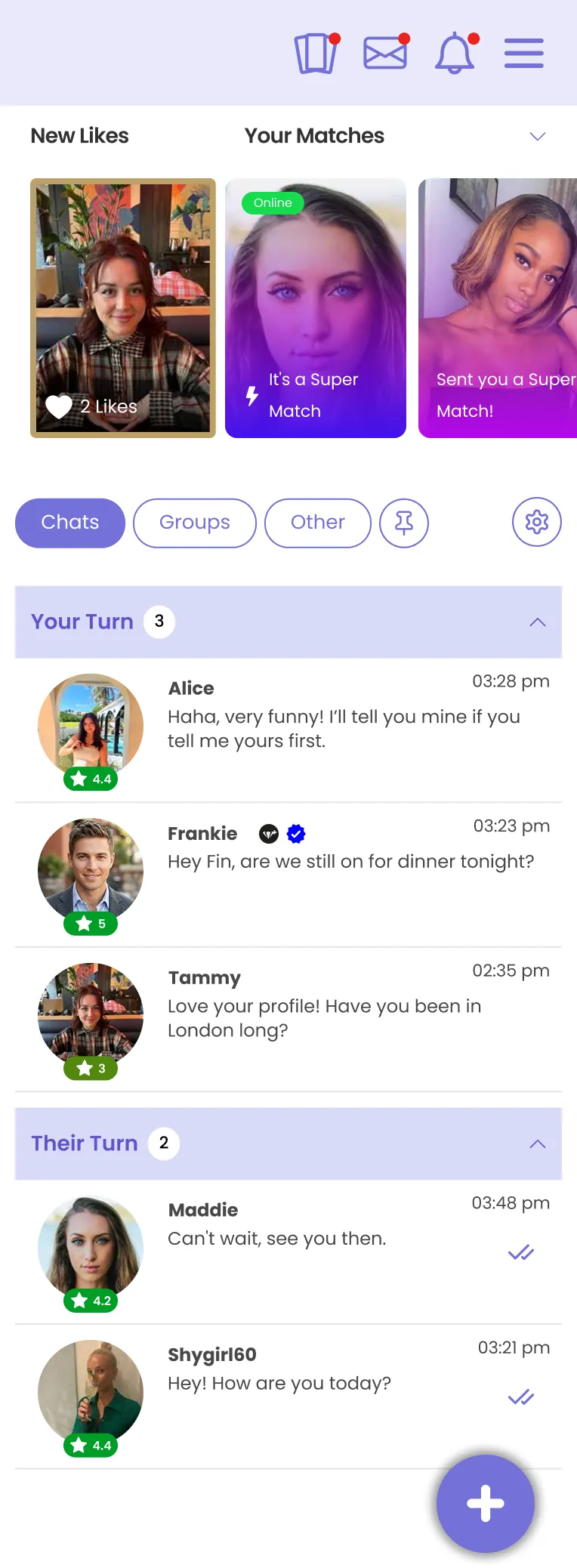 The same inbox for a VIP member, with previews and read receipts visible.