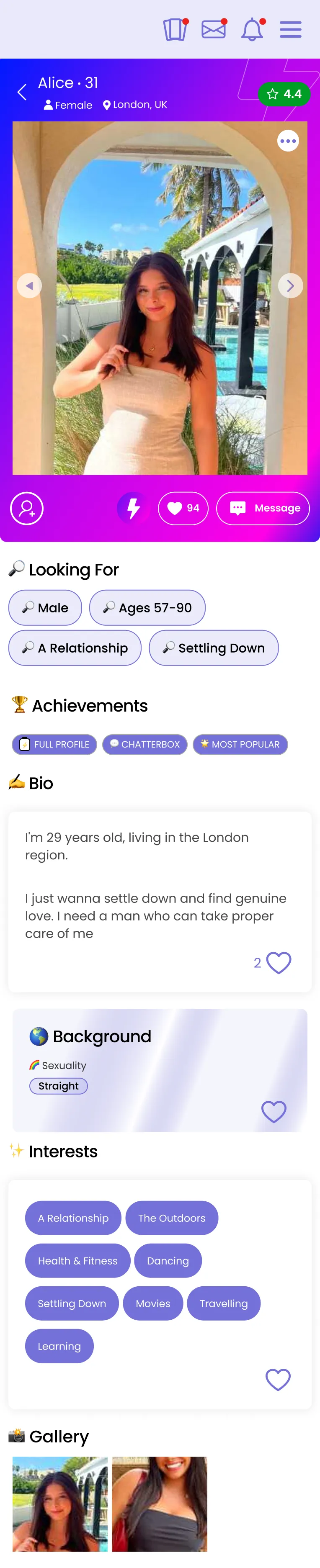The same profile shown in the Super Matched state.
